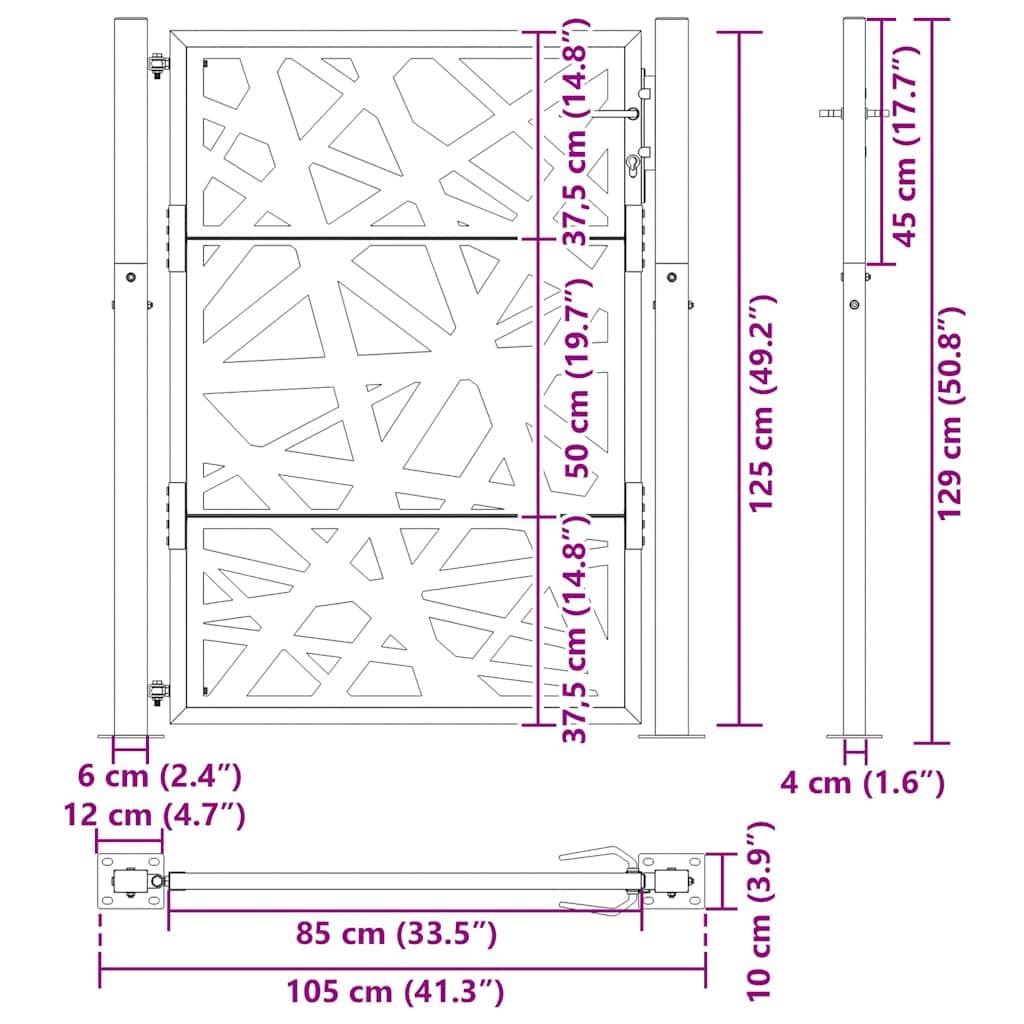vidaXL Heim & Garten Gartentor 100x125 cm Braun Cortenstahl