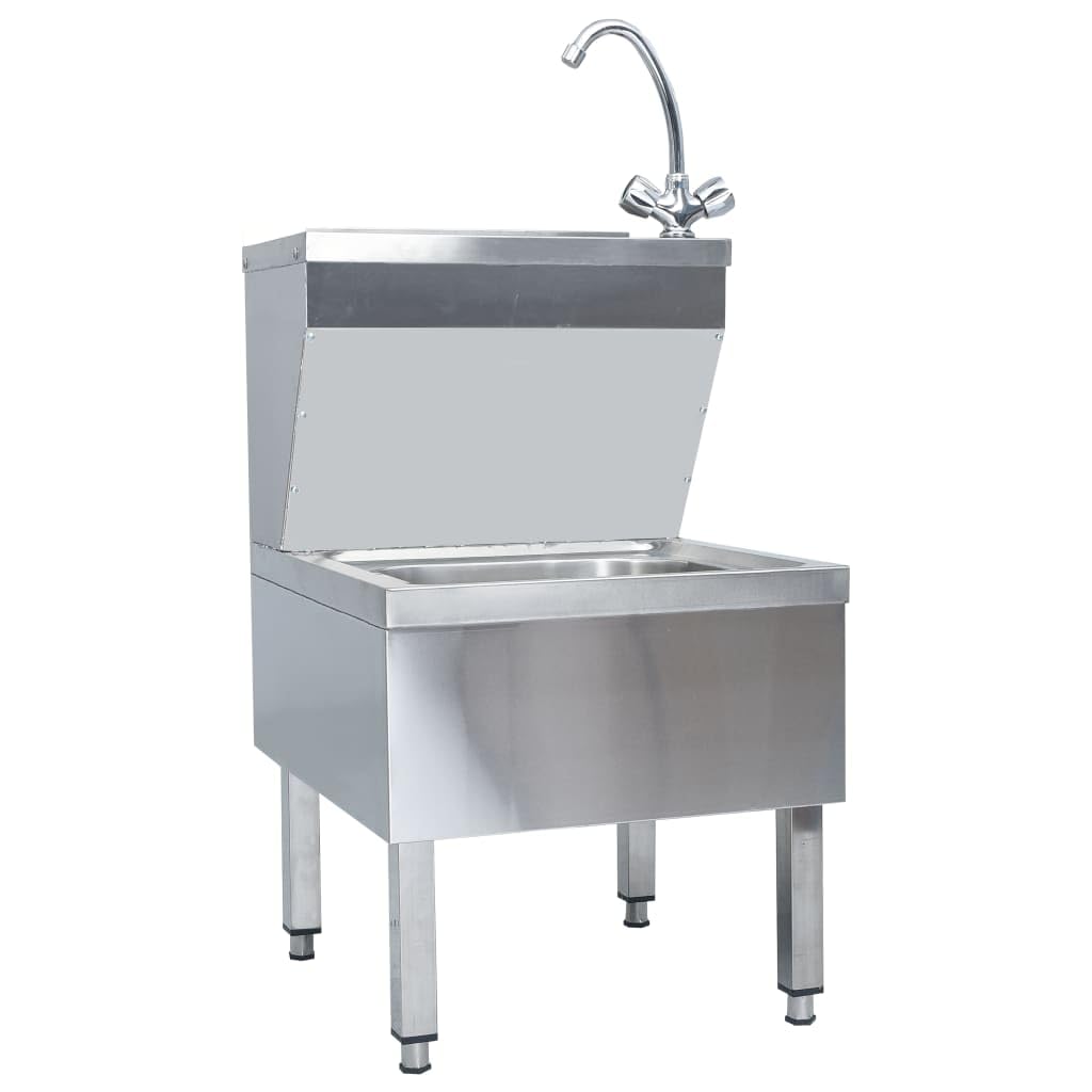 vidaXL Handwaschbecken Edelstahl freistehend 2 Becken Hahn