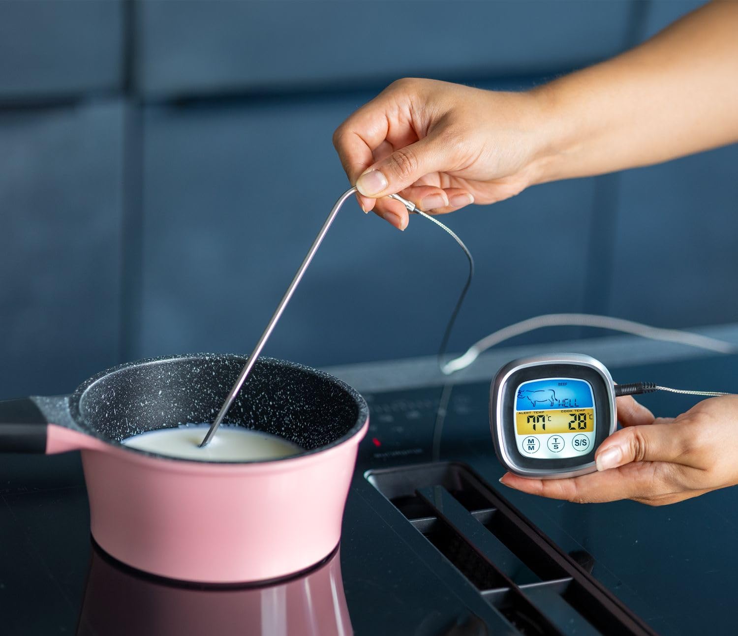 Intirilife Küche Grillthermometer digital Weiß 7x7 cm Timer