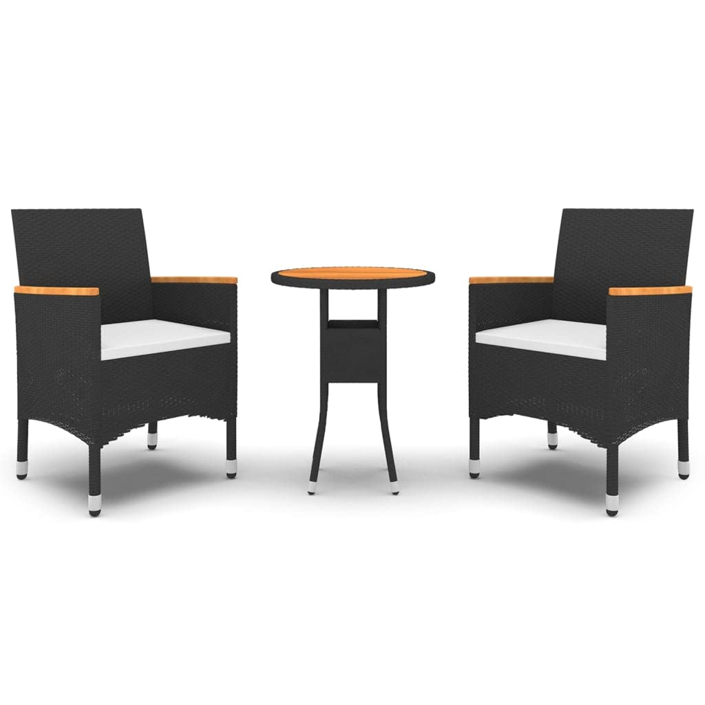 vidaXL Gartenmöbel 3-tlg Sitzgruppe Rattan Schwarz Glas