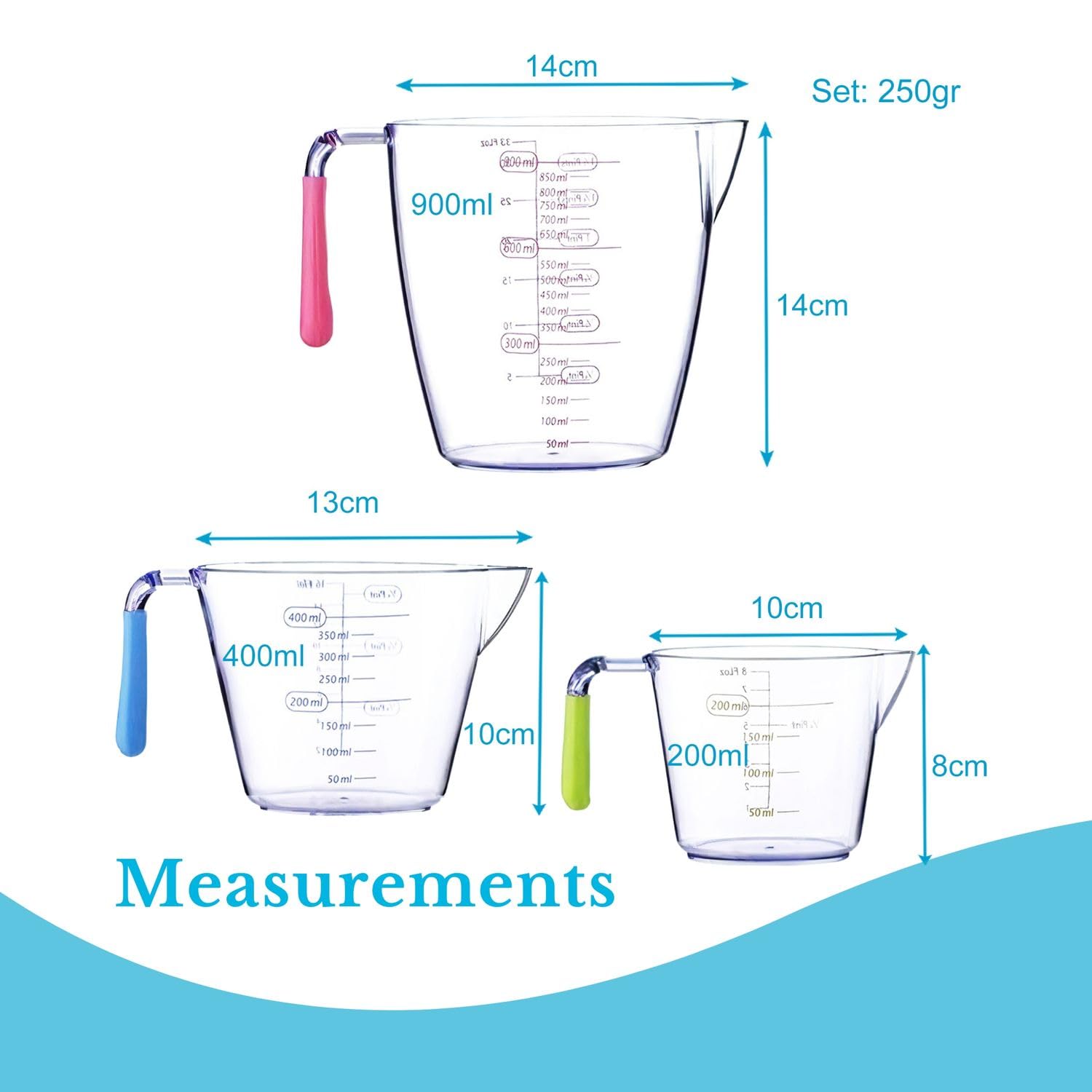 Intirilife Küche Messbecher 3er Set 200/400/900 ml