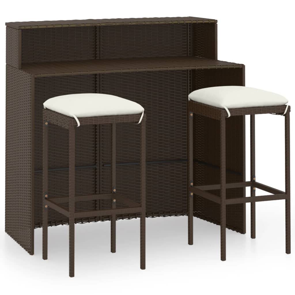 vidaXL Gartenbar-Set 3-TLG. Rattan Braun 2 Hocker Tisch