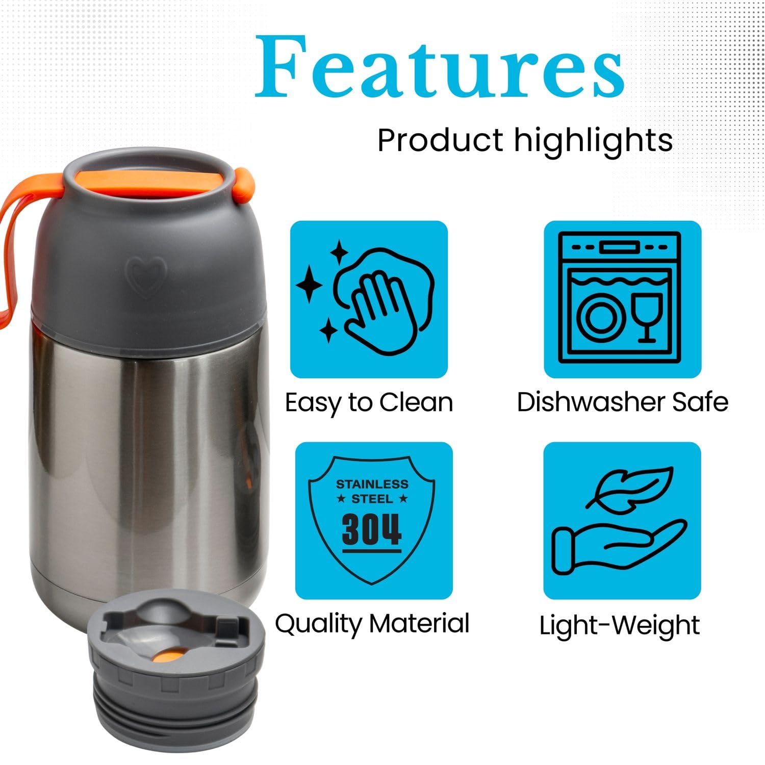 Intirilife Thermobehälter 650 ml Isolierbehälter Edelstahl
