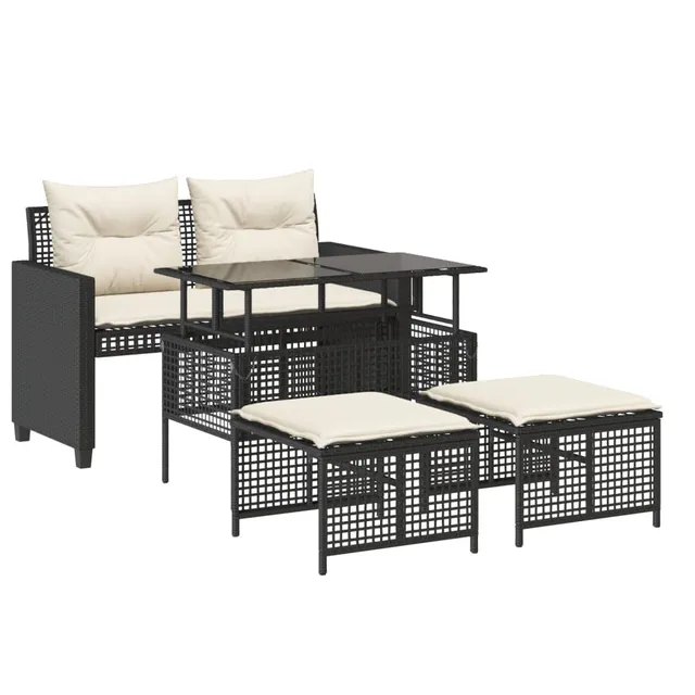 vidaXL Heim & Garten 4-tlg. Garten-Sofagarnitur Schwarz Rattan Glas
