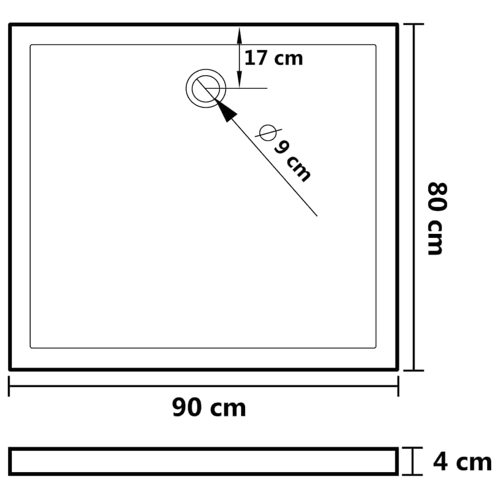 vidaXL Duschtasse 80x90 cm Schwarz ABS flach rechteckig