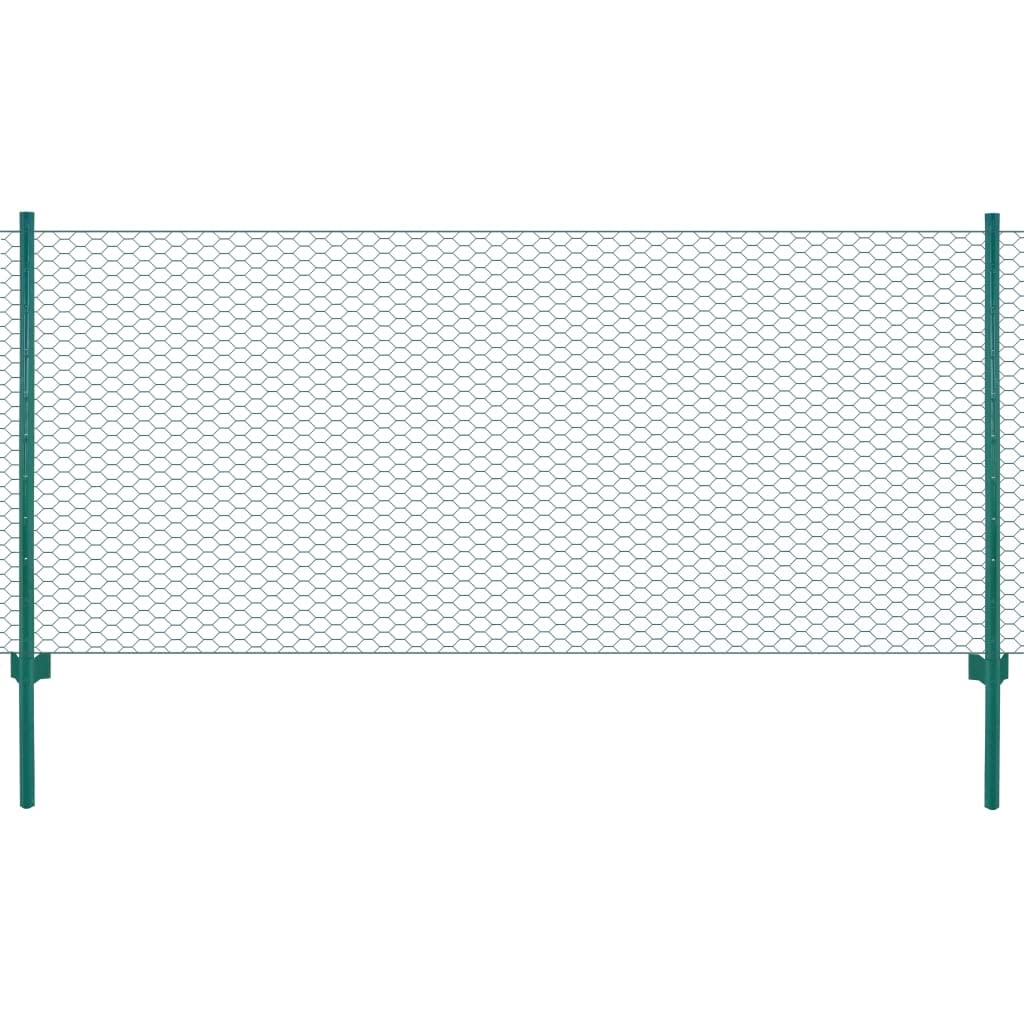 vidaXL Maschendrahtzaun mit Pfosten Stahl Grün 25x1 m 25 mm