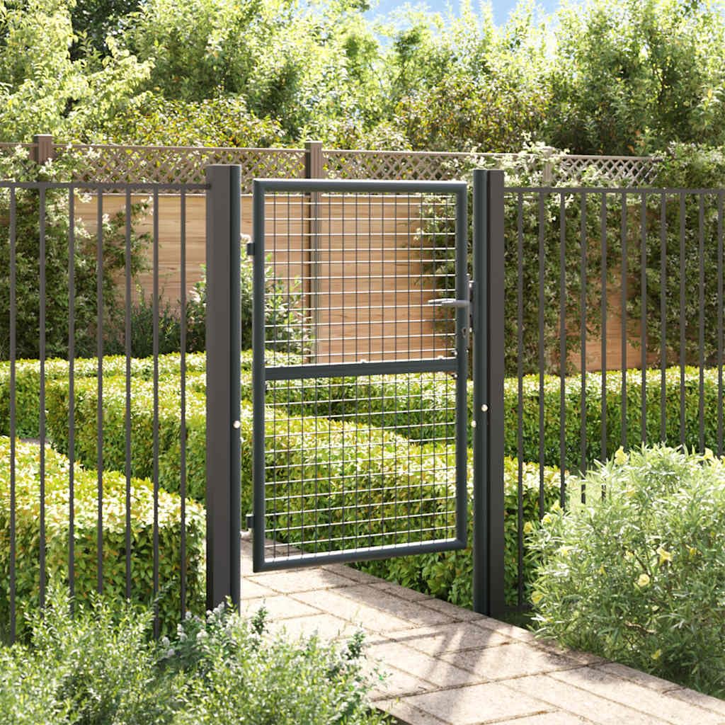 vidaXL Gartentor Mesh 100x175 cm Zauntor grau verzinkt abschließbar
