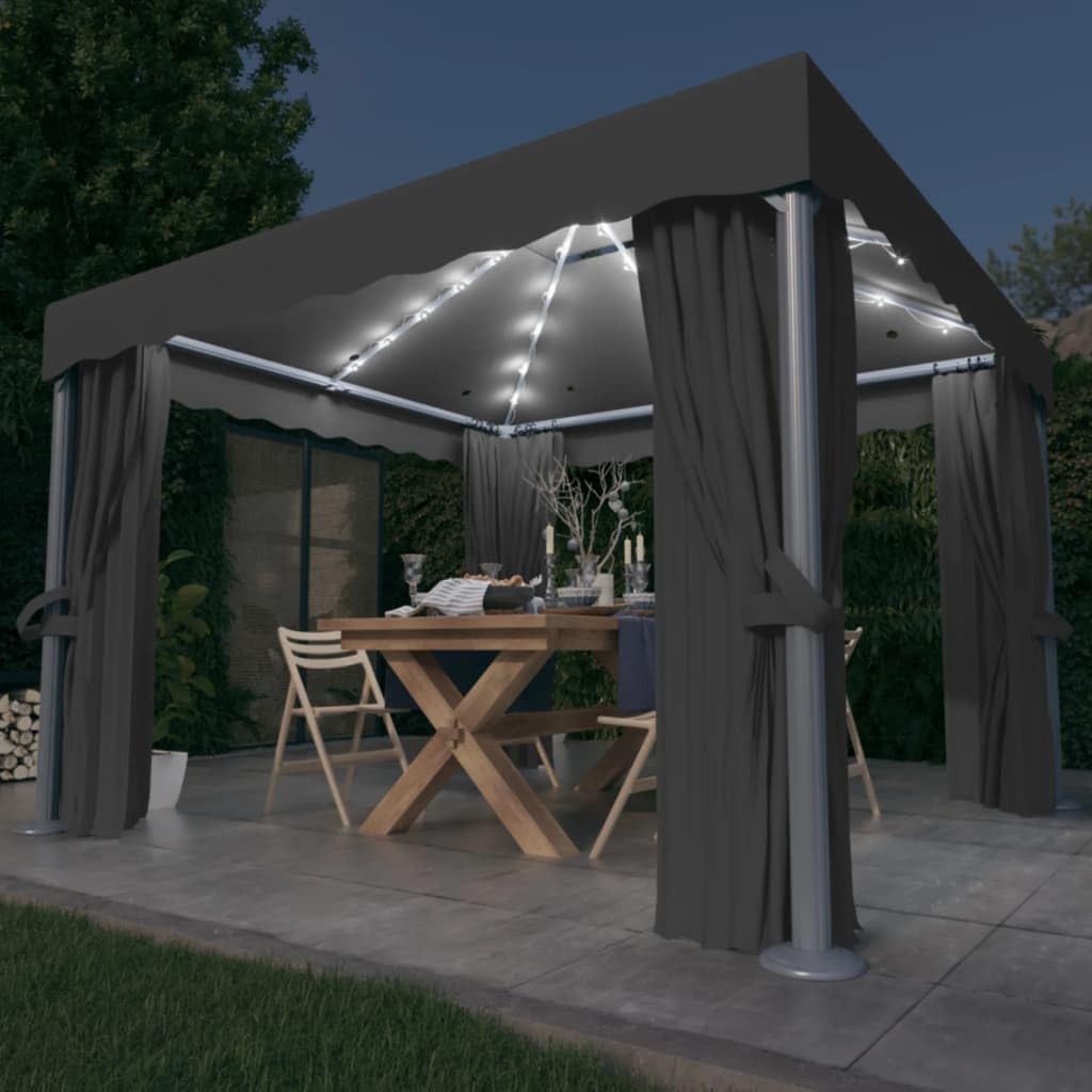 vidaXL Heim & Garten Pavillon 3x3 m Anthrazit mit Vorhängen LED