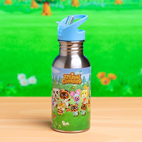 Paladone Crossing Trinkflasche Metall 500ml Strohhalm bunt