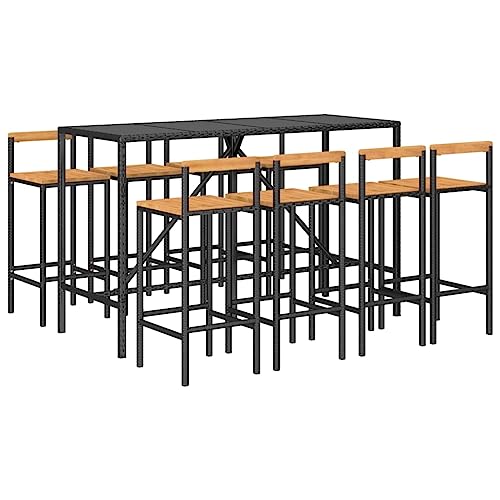 vidaXL Heim & Garten Gartenbar-Set 9-tlg Schwarz Rattan