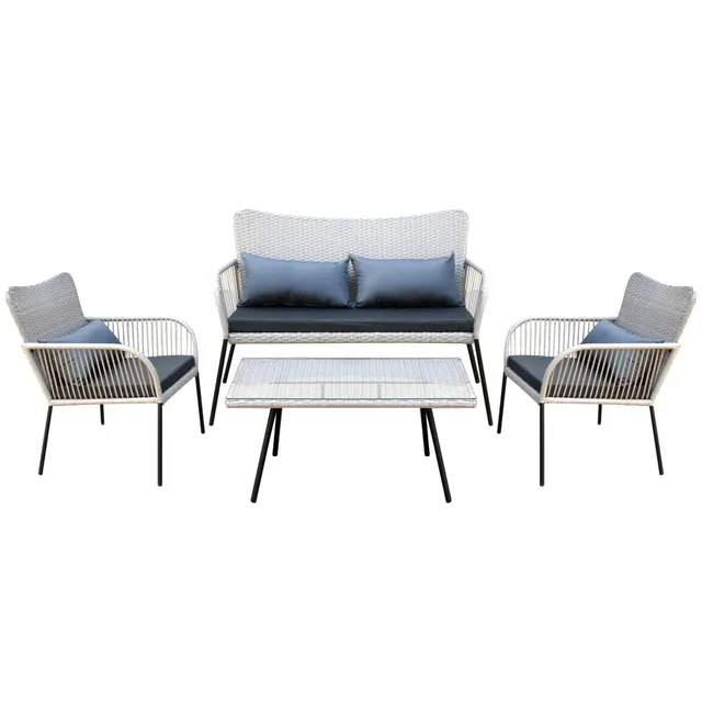 Serenelife Rattanmöbel Set 4-tlg hellgrau Glastisch