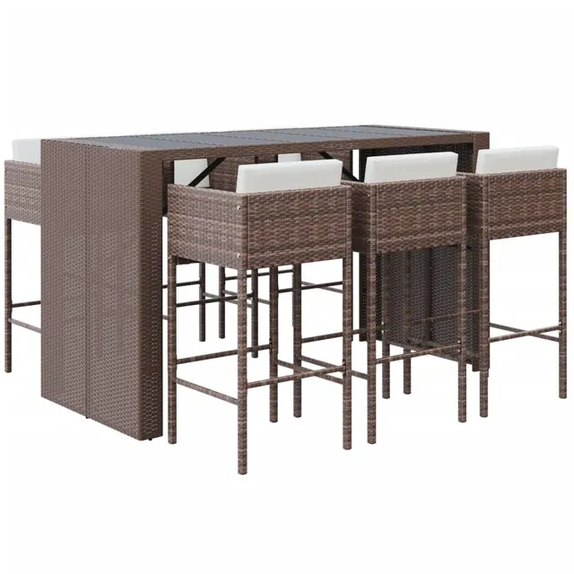 vidaXL Heim & Garten 7-tlg. Gartenbar-Set Rattan Braun mit Kissen