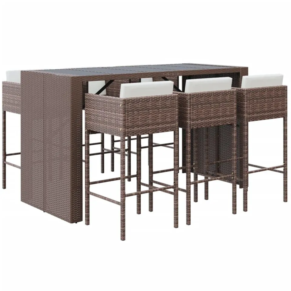 vidaXL Heim & Garten 7-tlg. Gartenbar-Set Rattan Braun mit Kissen