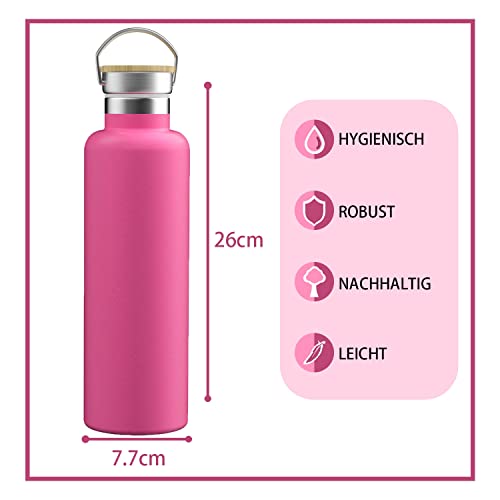 Intirilife Garten Thermosflasche pink 750 ml Edelstahl BPA-frei