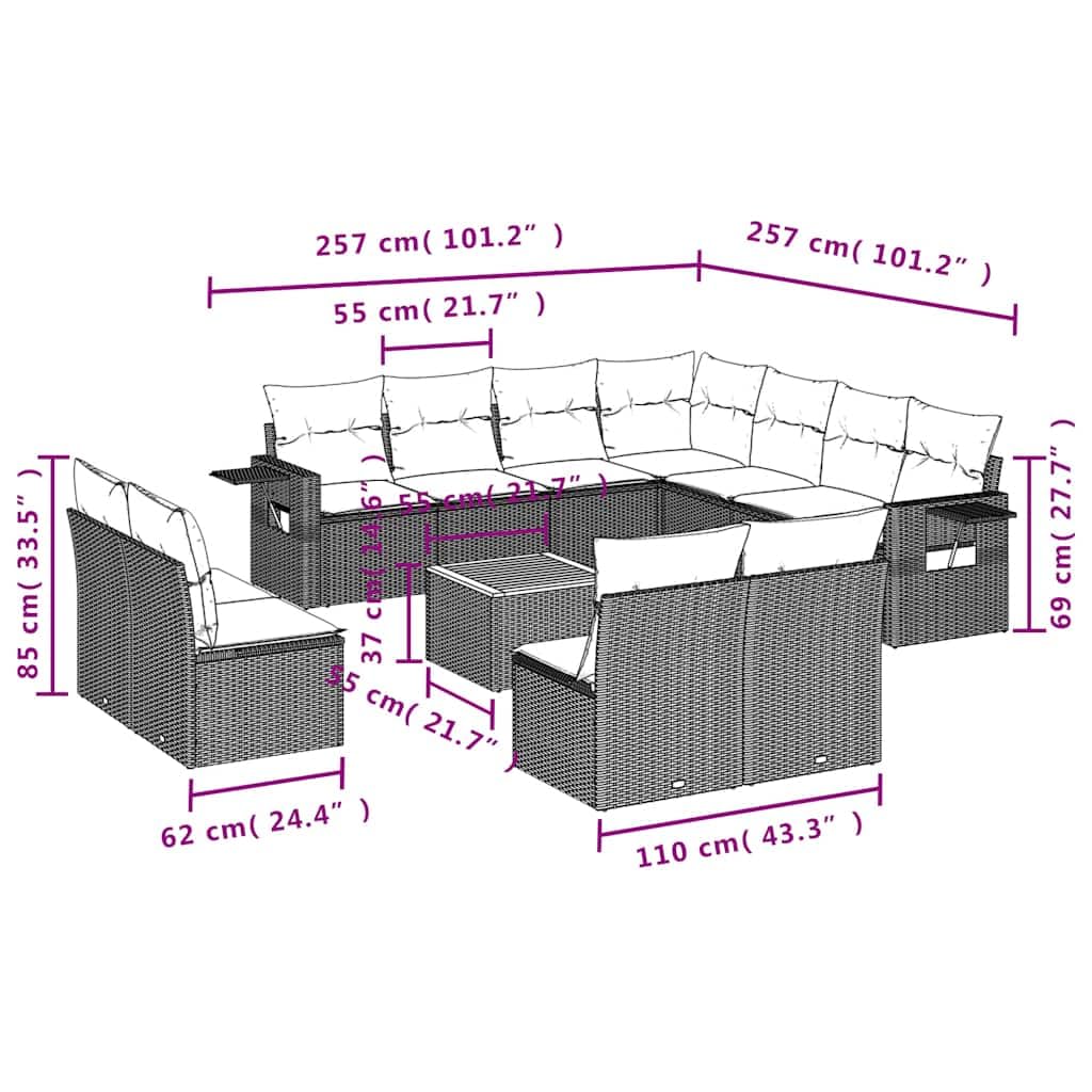 vidaXL 12-tlg Gartensofa-Set Polyrattan Schwarz-Blau