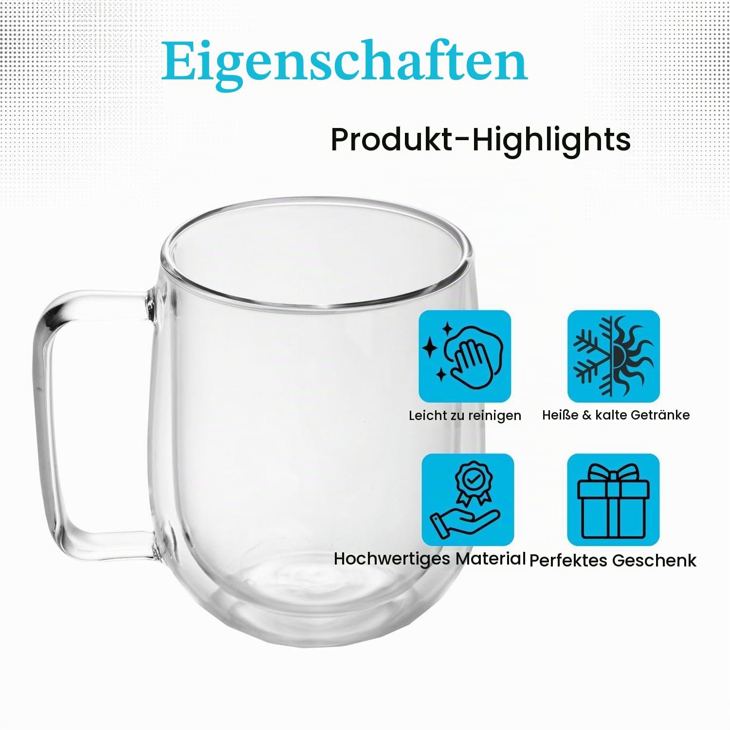 Intirilife Thermo-Gläser doppelwandig 150 ml 2 Stück mit Henkel