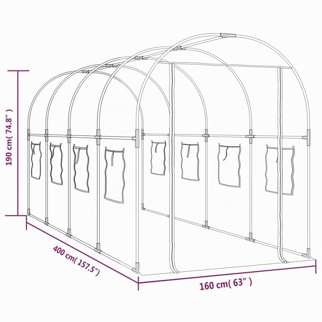 vidaXL Gewächshaus transparent 160x400x190 cm PVC Stahl Treibhaus