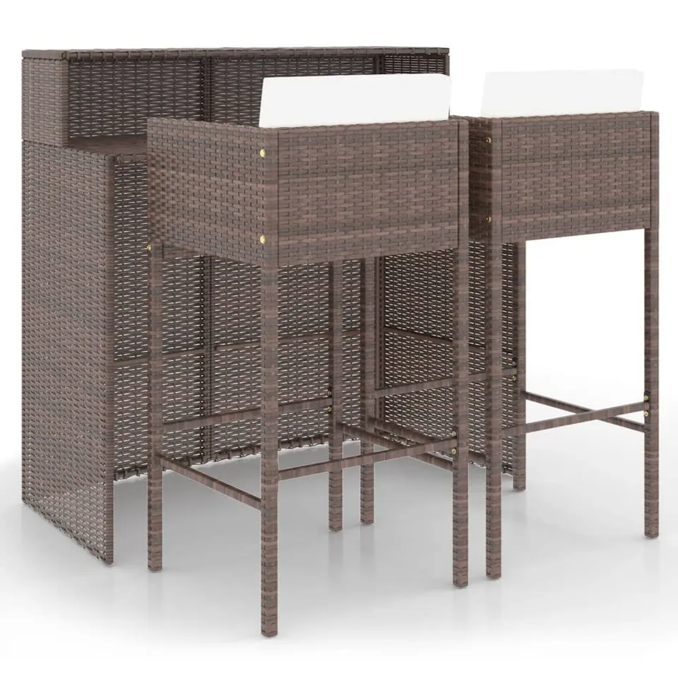 vidaXL Gartenbar-Set 3-tlg. Poly Rattan braun mit Kissen