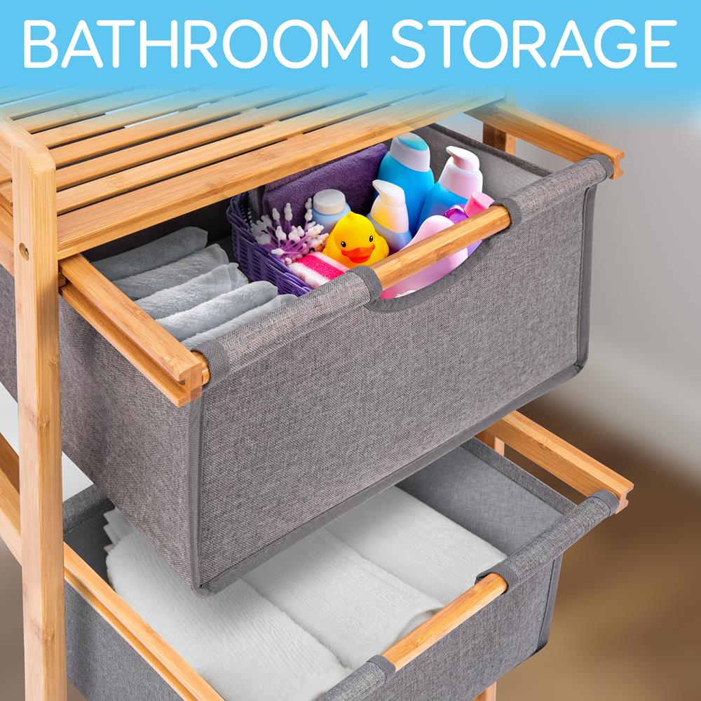 Serenelife Bathroom Wäschekorb Bambus 3 Fächer 44x33x96cm