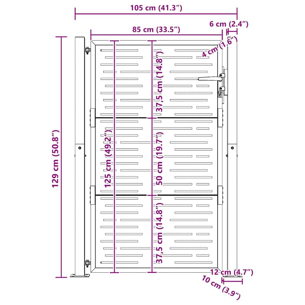 vidaXL Heim & Garten Gartentor Cortenstahl 100x125 cm Quadrat-Design