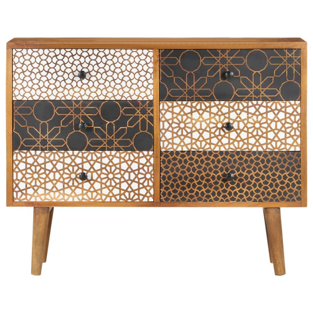 vidaXL Möbel Sideboard Mangoholz 90 cm 6 Schubladen Druckmuster