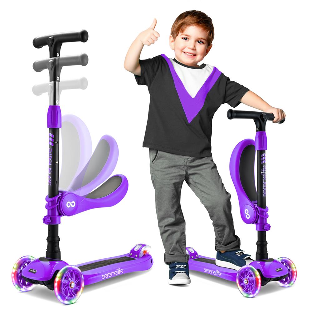 Serenelife Scooters Kinderroller 3-Rad Lila mit Sitz und LED