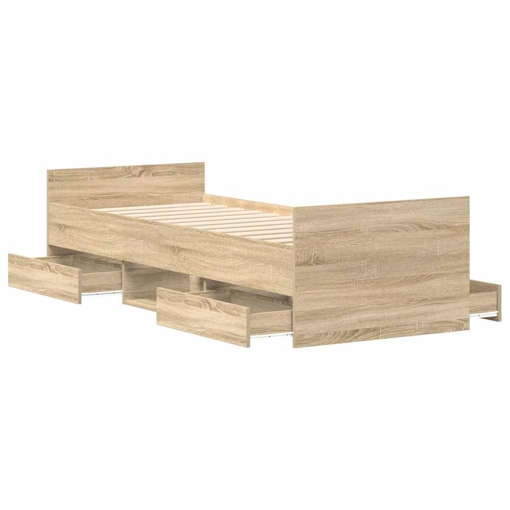 vidaXL Bettgestell 90x200 Sonoma-Eiche mit Stauraum