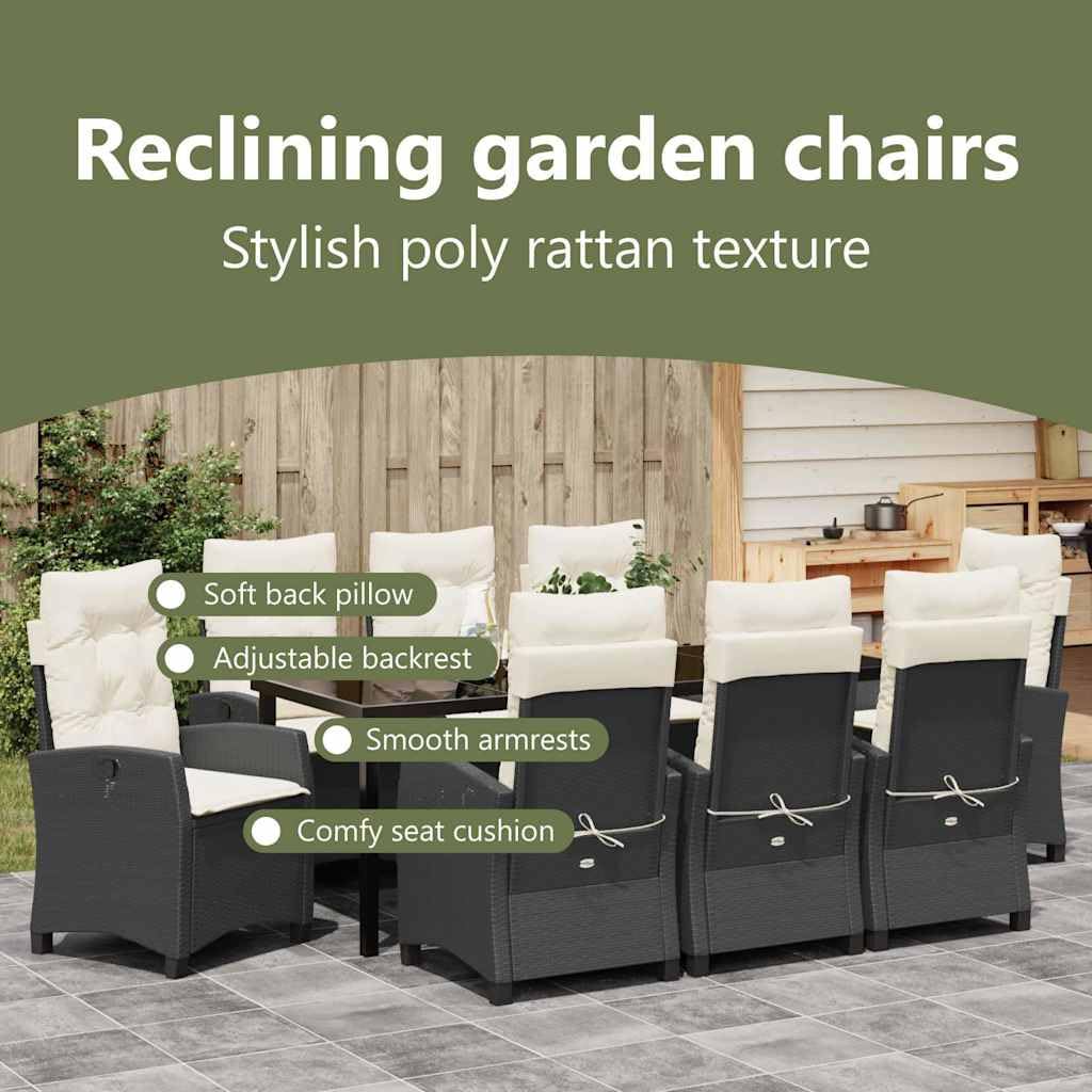 vidaXL Garten Essgruppe Schwarz Poly-Rattan 9 Stk.