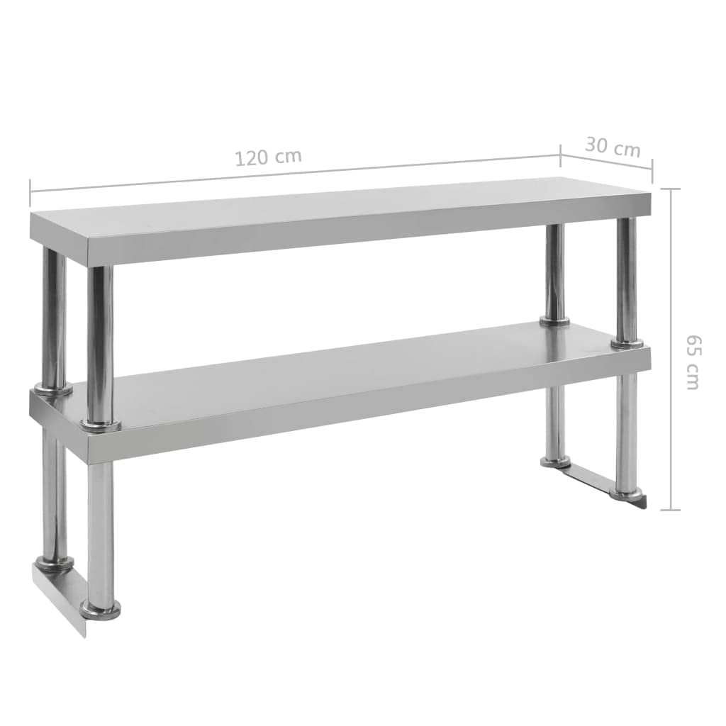 vidaXL Aufsatzboard Edelstahl 120x30x65cm 2-stufig Gastro