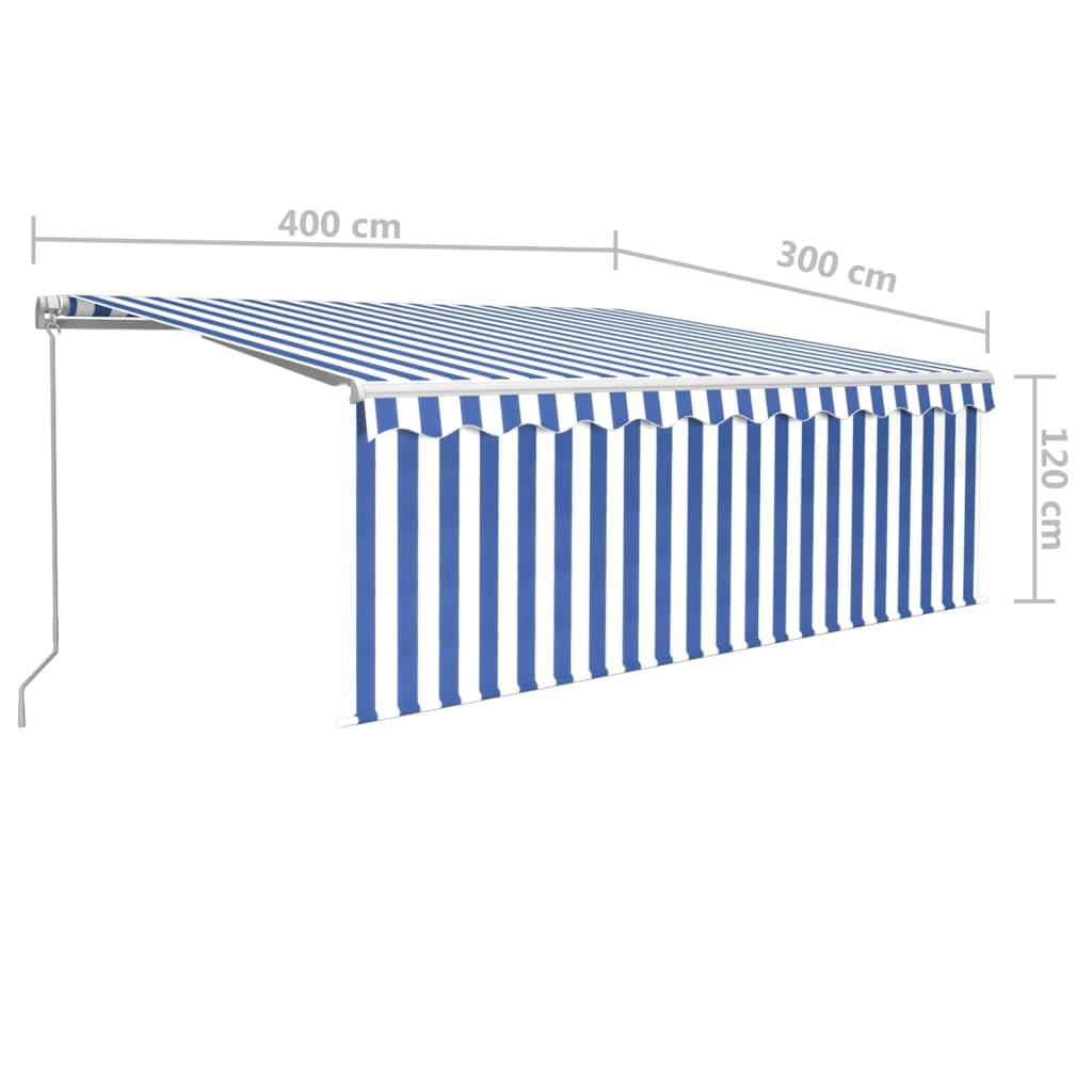 vidaXL Heim & Garten Markise 4x3 m Blau-Weiß LED Rollo