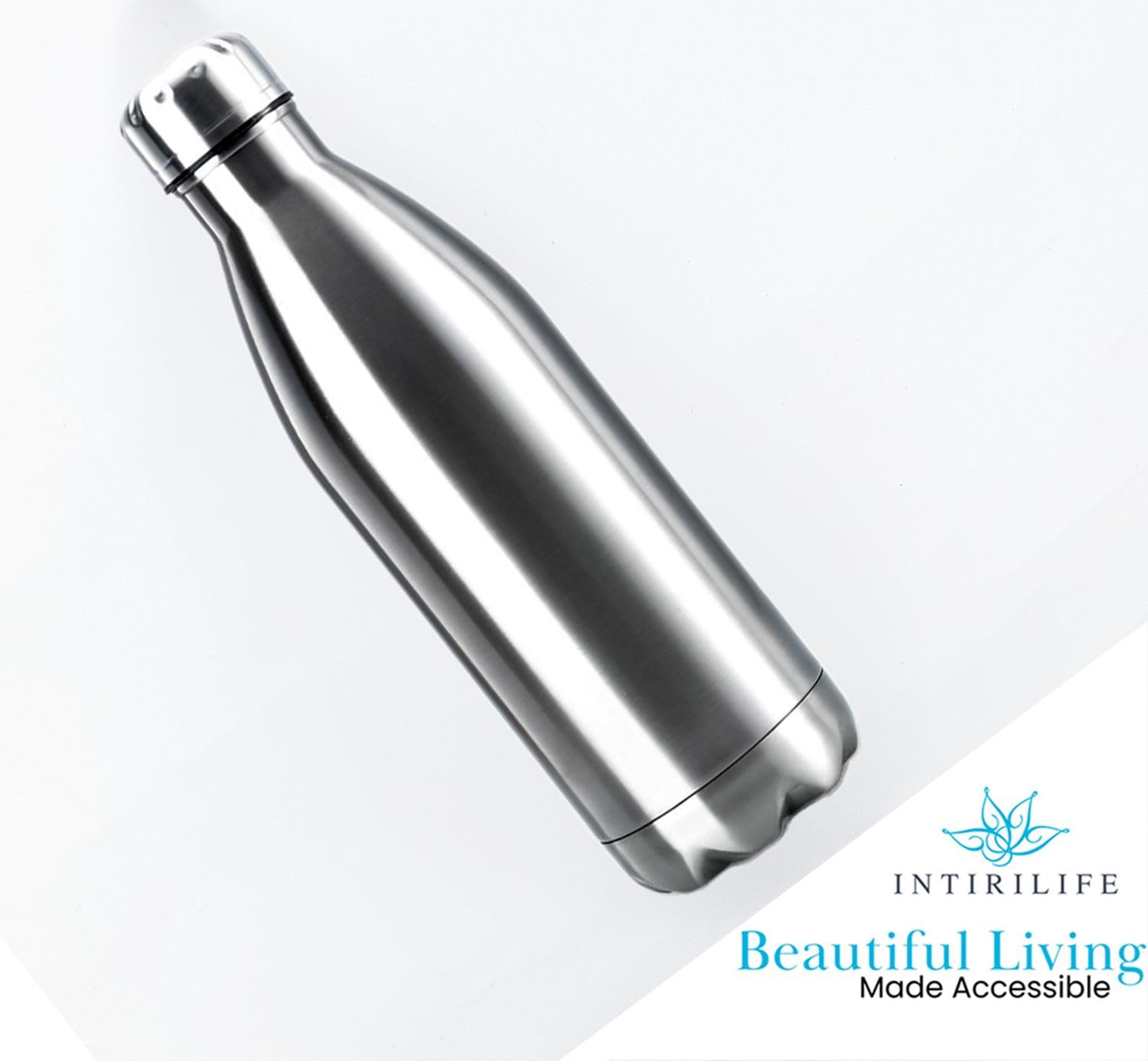 Intirilife Trinkflasche Edelstahl 1 Liter Silber Isolierflasche