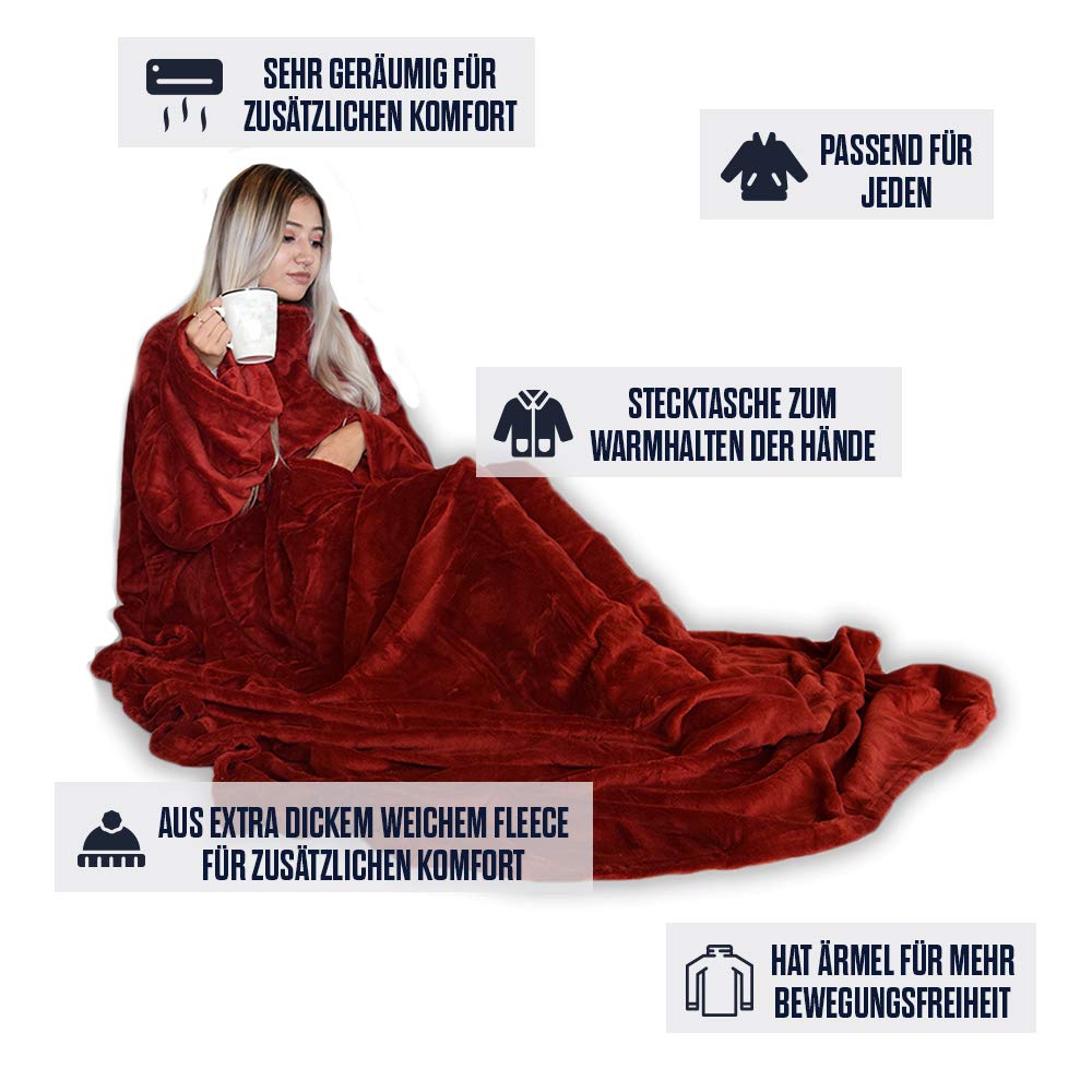 Mikamax Lifestyle Snugs Deluxe Fleecedecke Ärmel rot 150x215