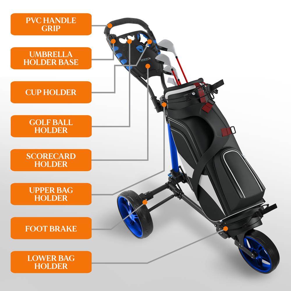 Serenelife Camping Golf Trolley 3-Rad Alu faltbar