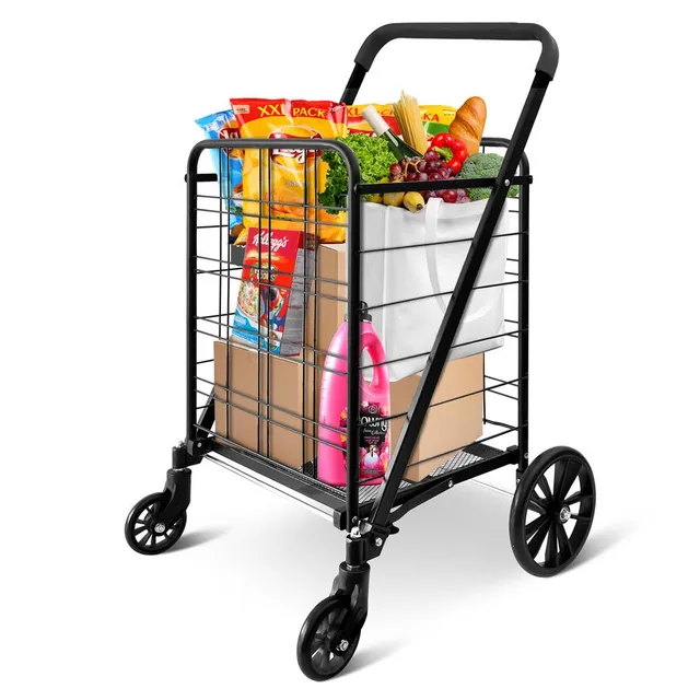 SereneLife Storage Einkaufswagen klappbar Stahl Schwarz