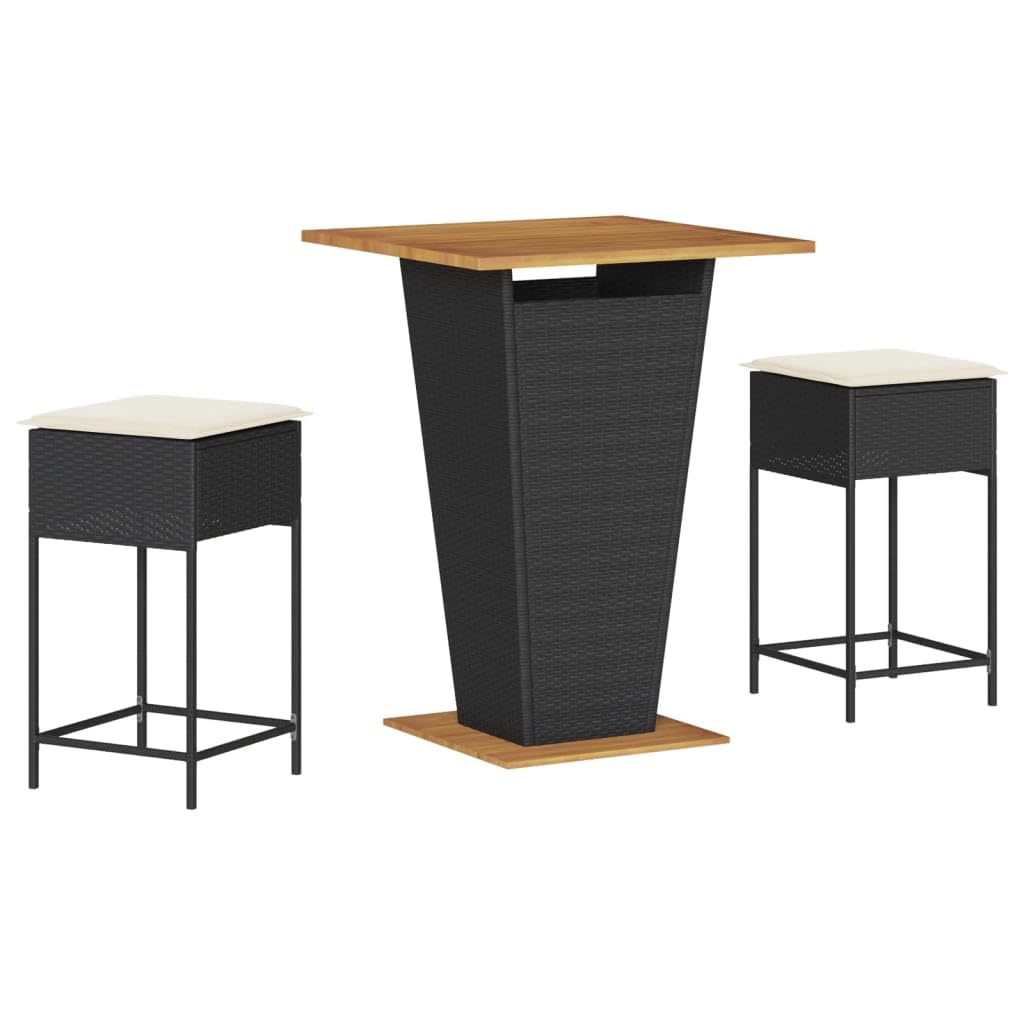 vidaXL Heim & Garten Gartenbar-Set 3-tlg Schwarz Poly Rattan mit Kissen