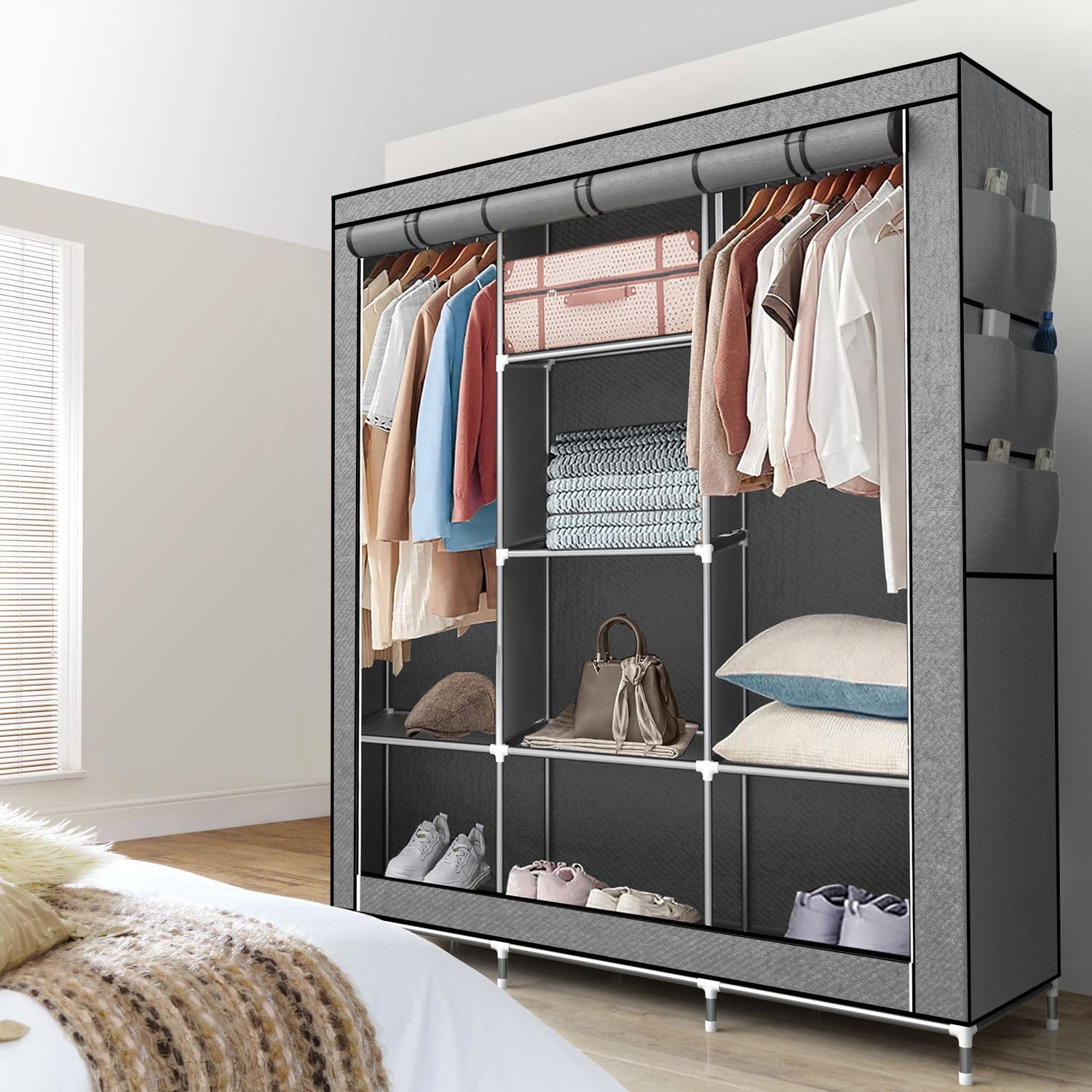 Intirilife Faltschrank 130x175x45 Asch Grau Stoffschrank