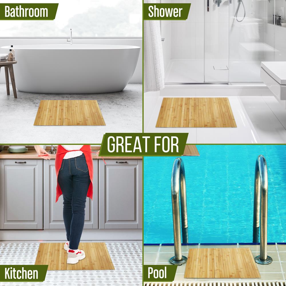 Serenelife Bathroom Bambus Badematte Natur 60x40 cm rutschfest