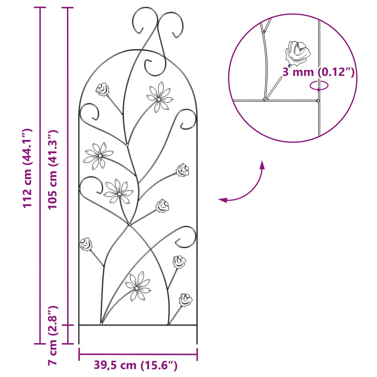 vidaXL Heim & Garten Gartenzaun Schwarz 3er Set Stahl 112 cm
