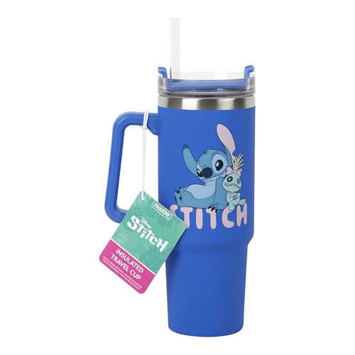 Paladone Stitch Thermobecher 900 ml Blau mit Strohhalm