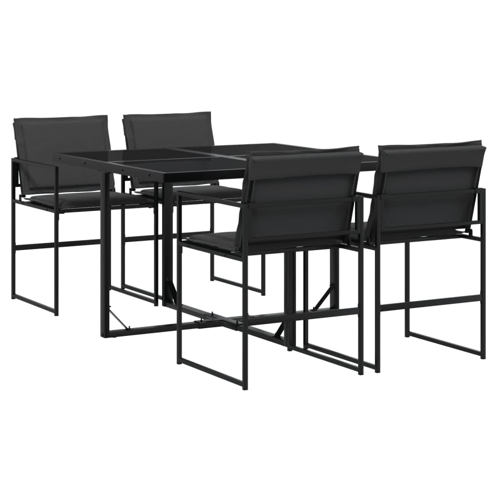 vidaXL Garten-Essgruppe 5-tlg Schwarz Textilene Glastisch