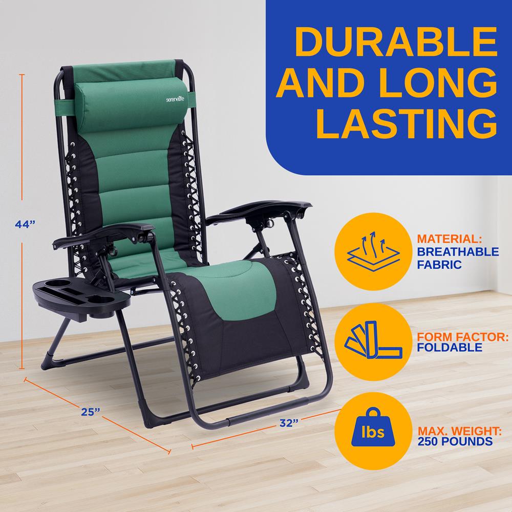 Serenelife Furniture Zero Gravity Liegestuhl Grün Stahl Textilene