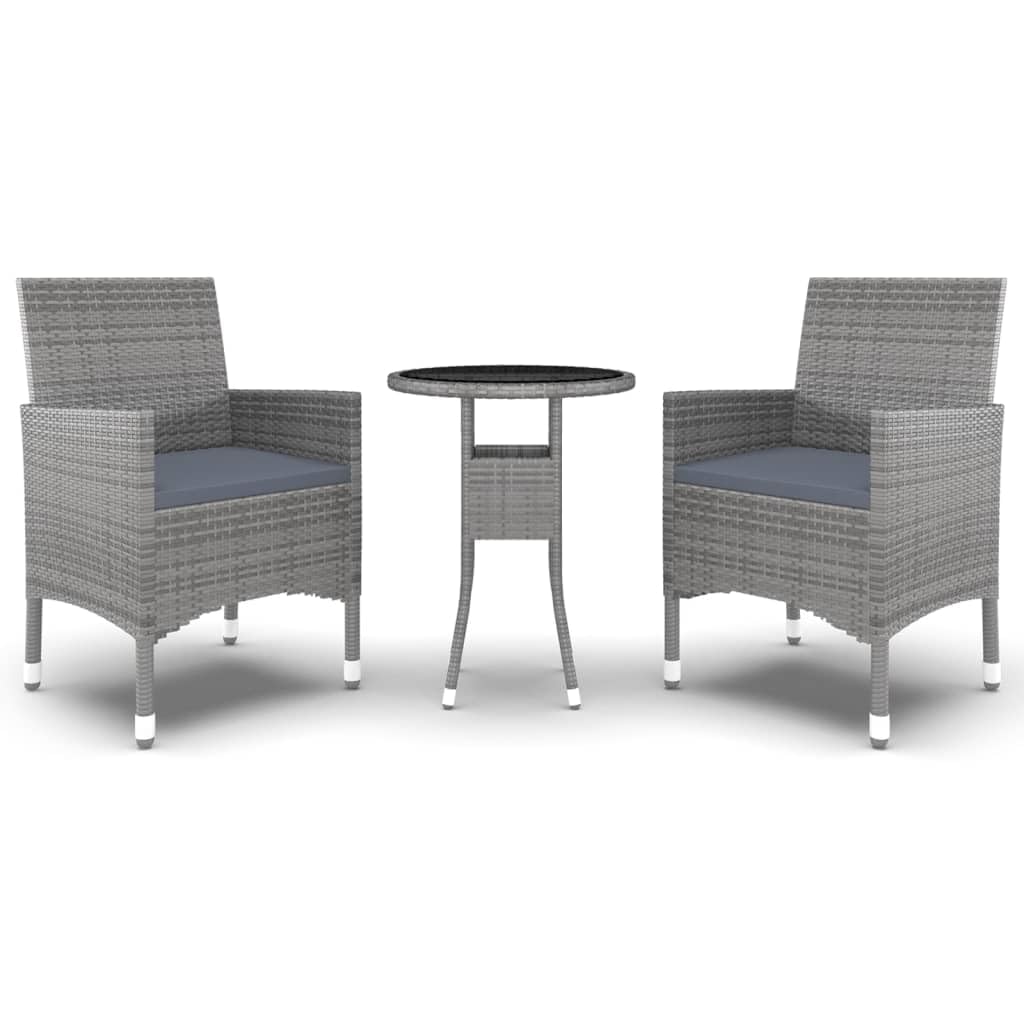 vidaXL Garten-Essgruppe 3-tlg Poly Rattan Schwarz Glas