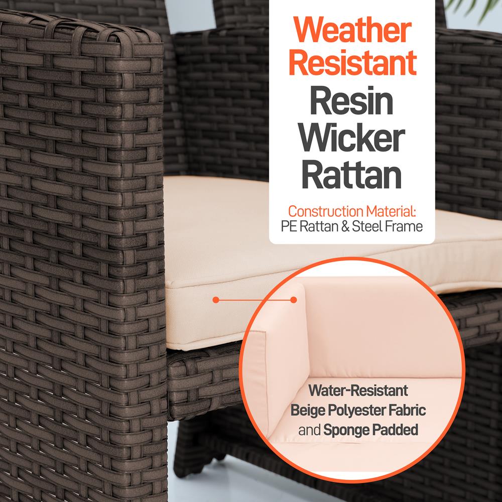 Serenelife Rattan Sitzgruppe 4-teilig Braun Beige Kissen Glastisch