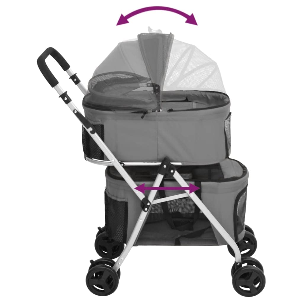 vidaXL Hundewagen Haustierwagen 2 Hunde Faltbar Grau 83x48x97cm