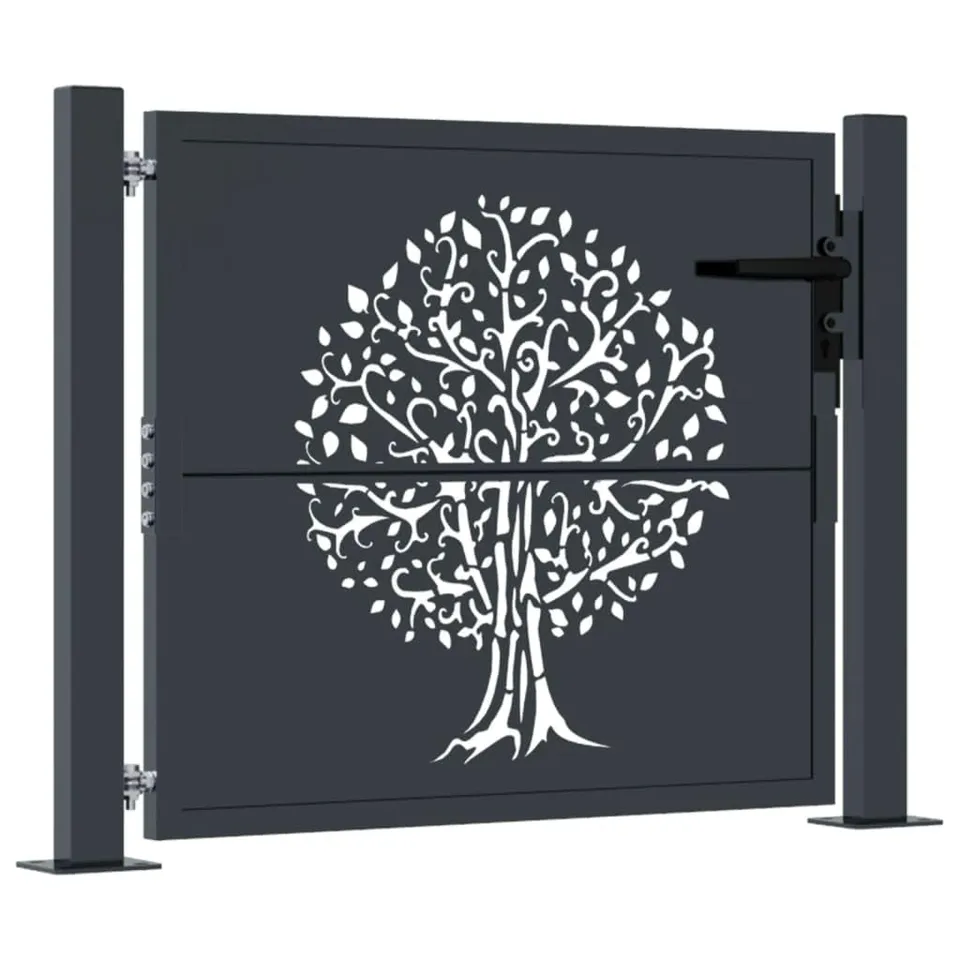 vidaXL Gartentor Anthrazit Stahl Baum-Design 100x75cm Tor