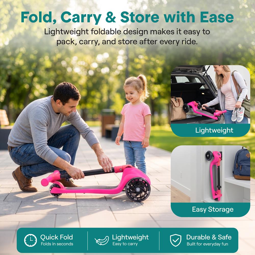 Serenelife Scooters Kinderroller 3 Räder Pink LED
