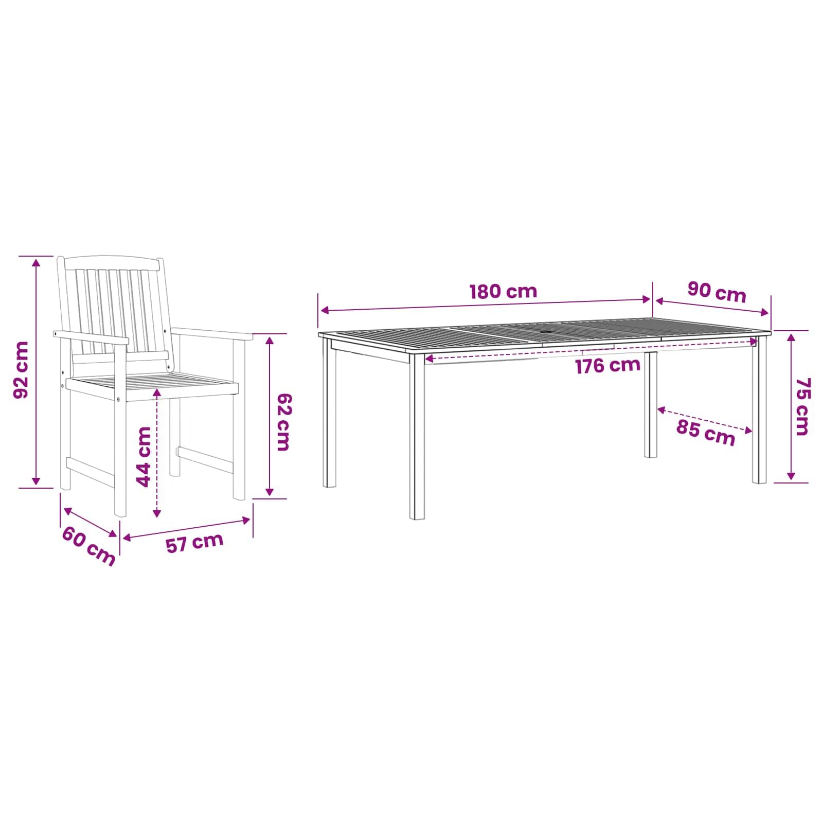 vidaXL Heim & Garten Garten Essgruppe 7-tlg Braun Akazie Holz
