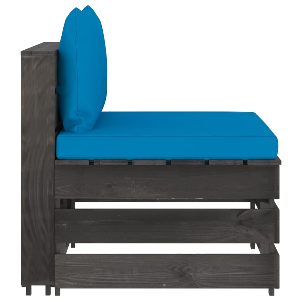 vidaXL Möbel Mittelsofa Holz grau mit Kissen wetterfest
