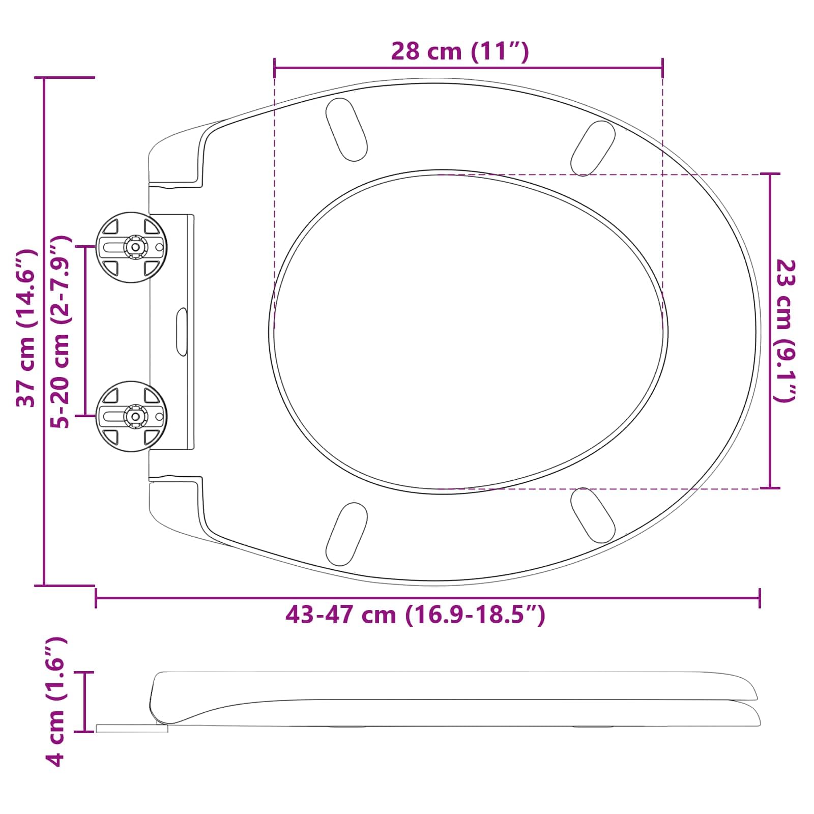 vidaXL Heimwerkerbedarf Toilettensitz Grau 47x37x4 cm Duroplast