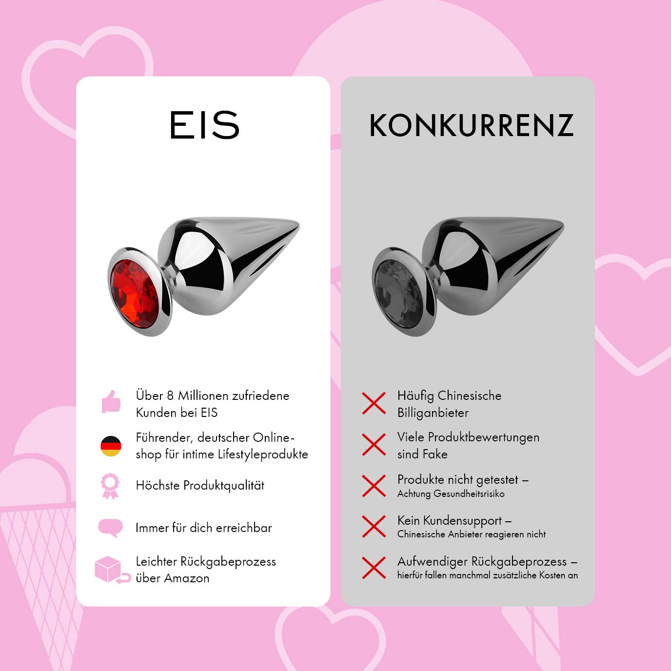 EIS Anal-Plug Riffel Metall Silber mit Kristall Butt Plug